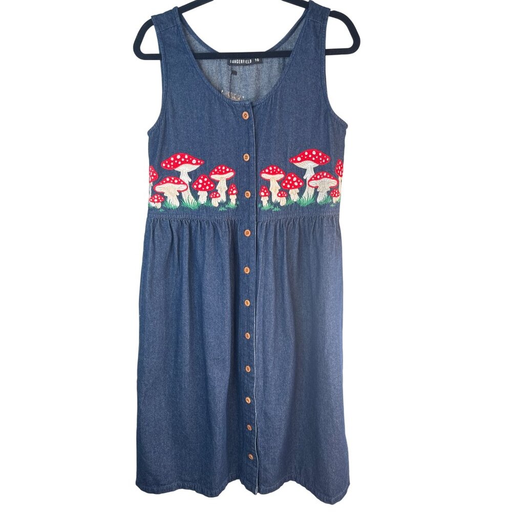 Dangerfield Denim Midi Dress with Red Mushroom Embroidery